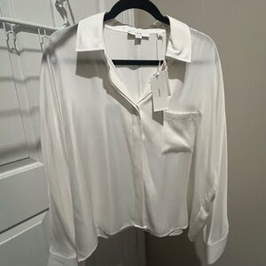 NWT XL Vince White Silk Blouse